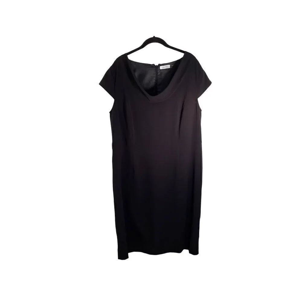 Calvin Klein plus size black front drape knee length dress size 16 W 
